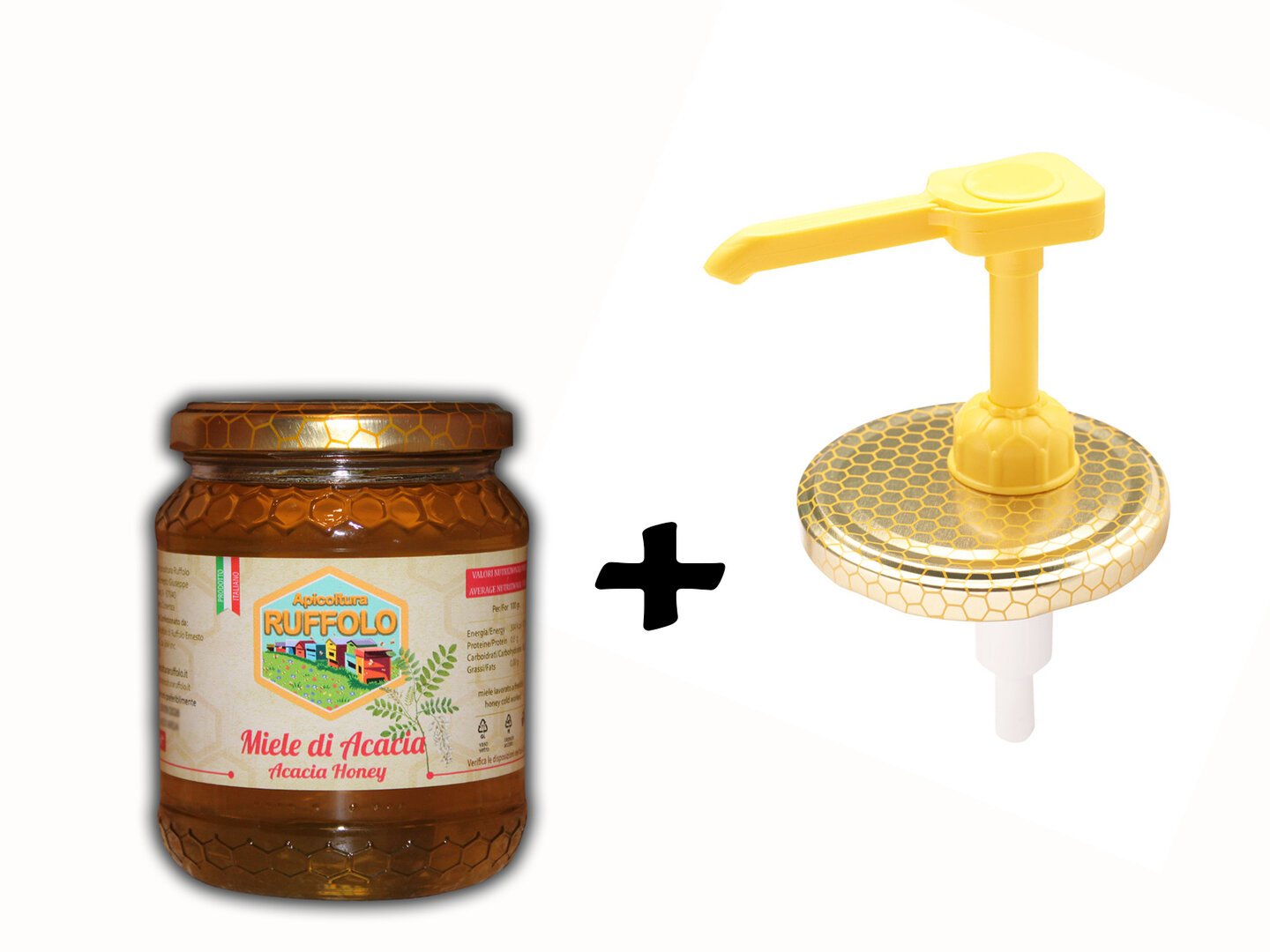 Kit 03 Dispenser - Dosamiele con 1 vaso Acacia 500g Ruffolo