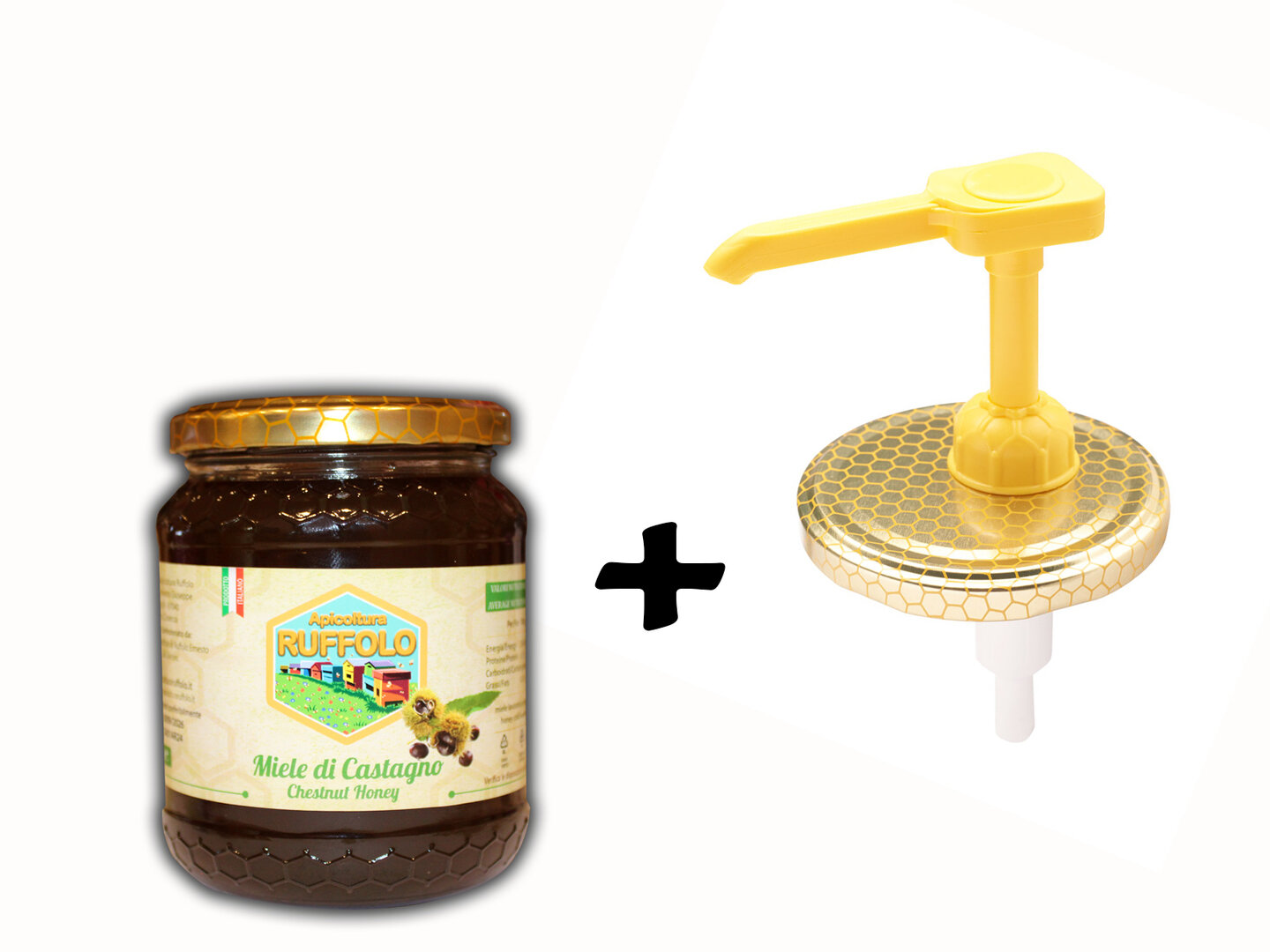 Kit 05 Dispenser - Dosamiele con 1 vaso Castagno 500g Ruffolo