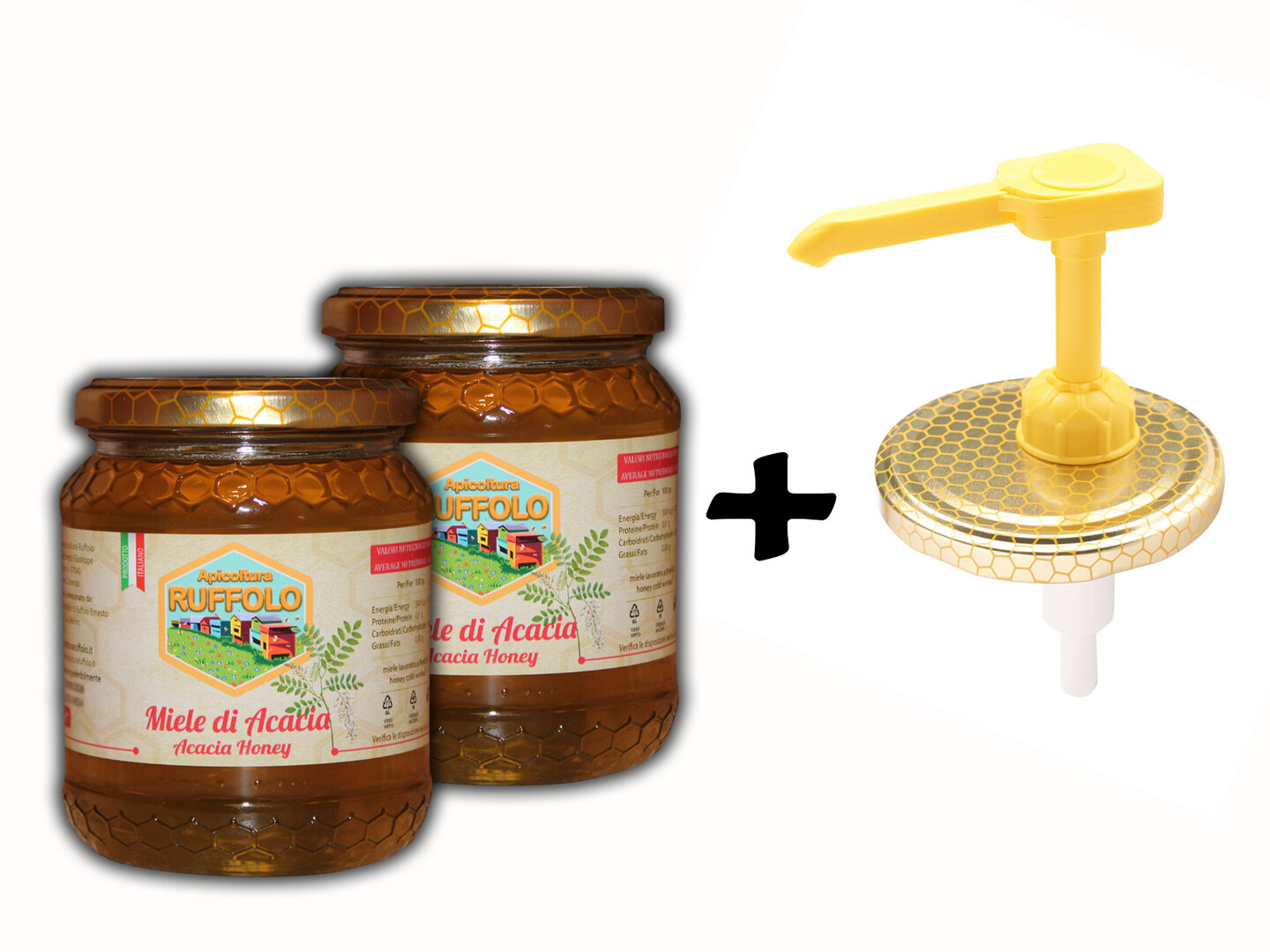 Kit 04 Dispenser - Dosamiele con 2 vasi Acacia 500g Ruffolo