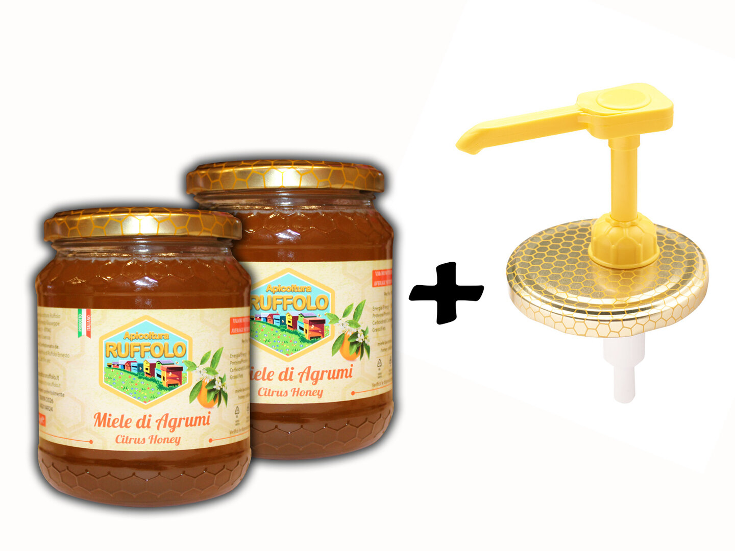 Kit 08 Dispenser - Dosamiele con 2 vasi Agrumi 500g Ruffolo