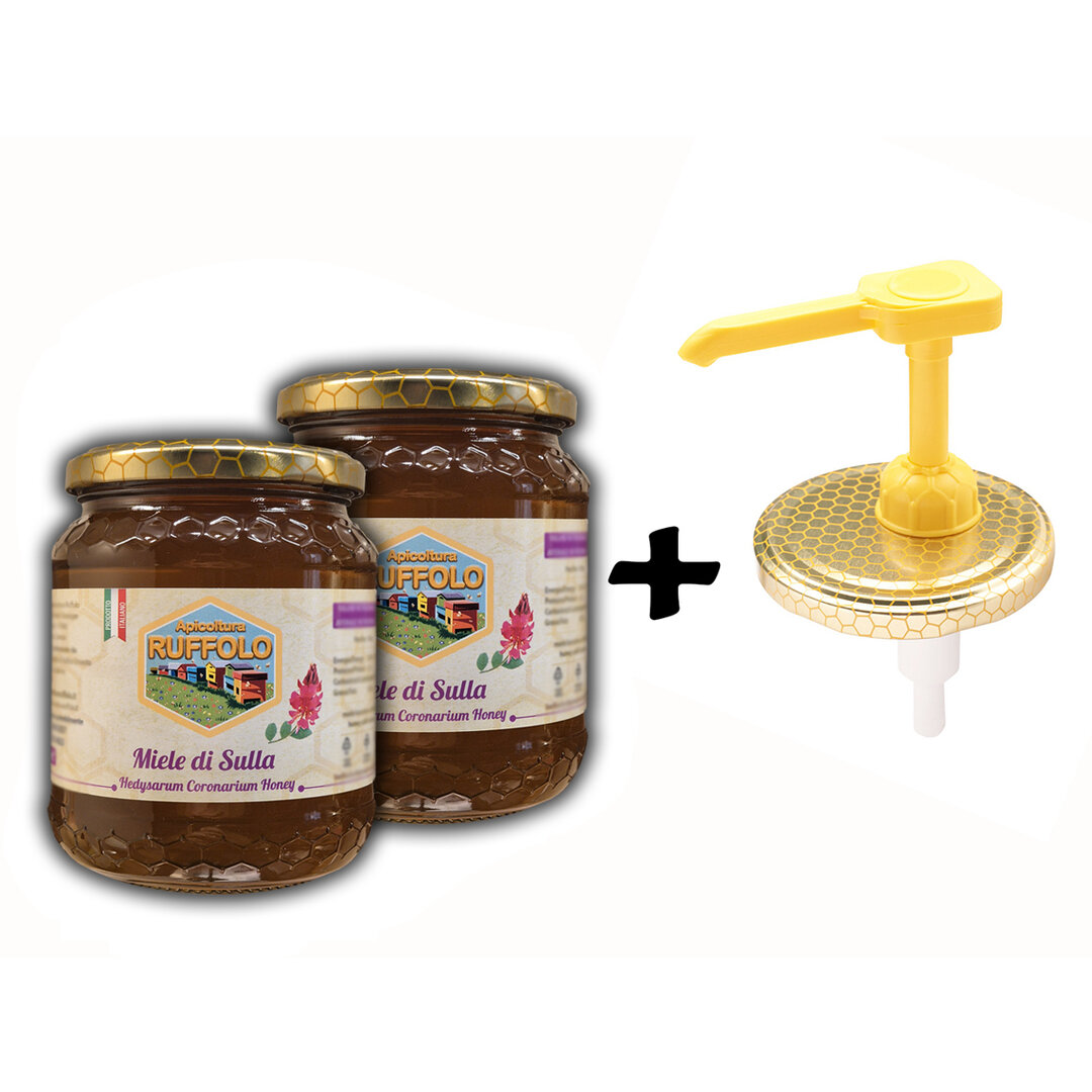 Dispenser Dosamiele con 2 vasi Miele Sulla 500g Ruffolo Dispenser Dosamiele con 2 vasi Miele Sulla 500g Ruffolo
