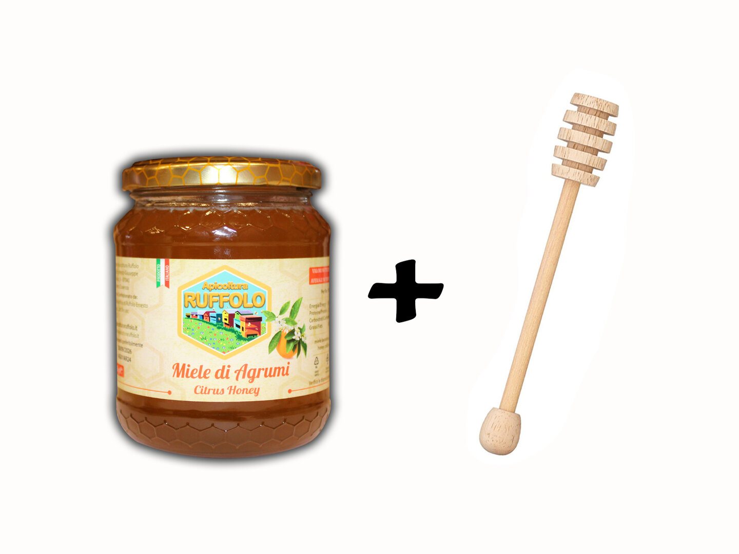 Kit 07 Spargi Miele legno con 1 vaso Agrumi 500g Ruffolo