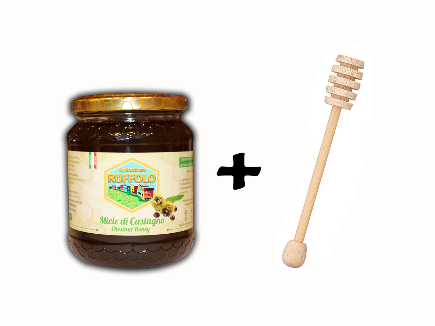 Kit 05 Spargi Miele legno con 1 vaso Castagno 500g Ruffolo