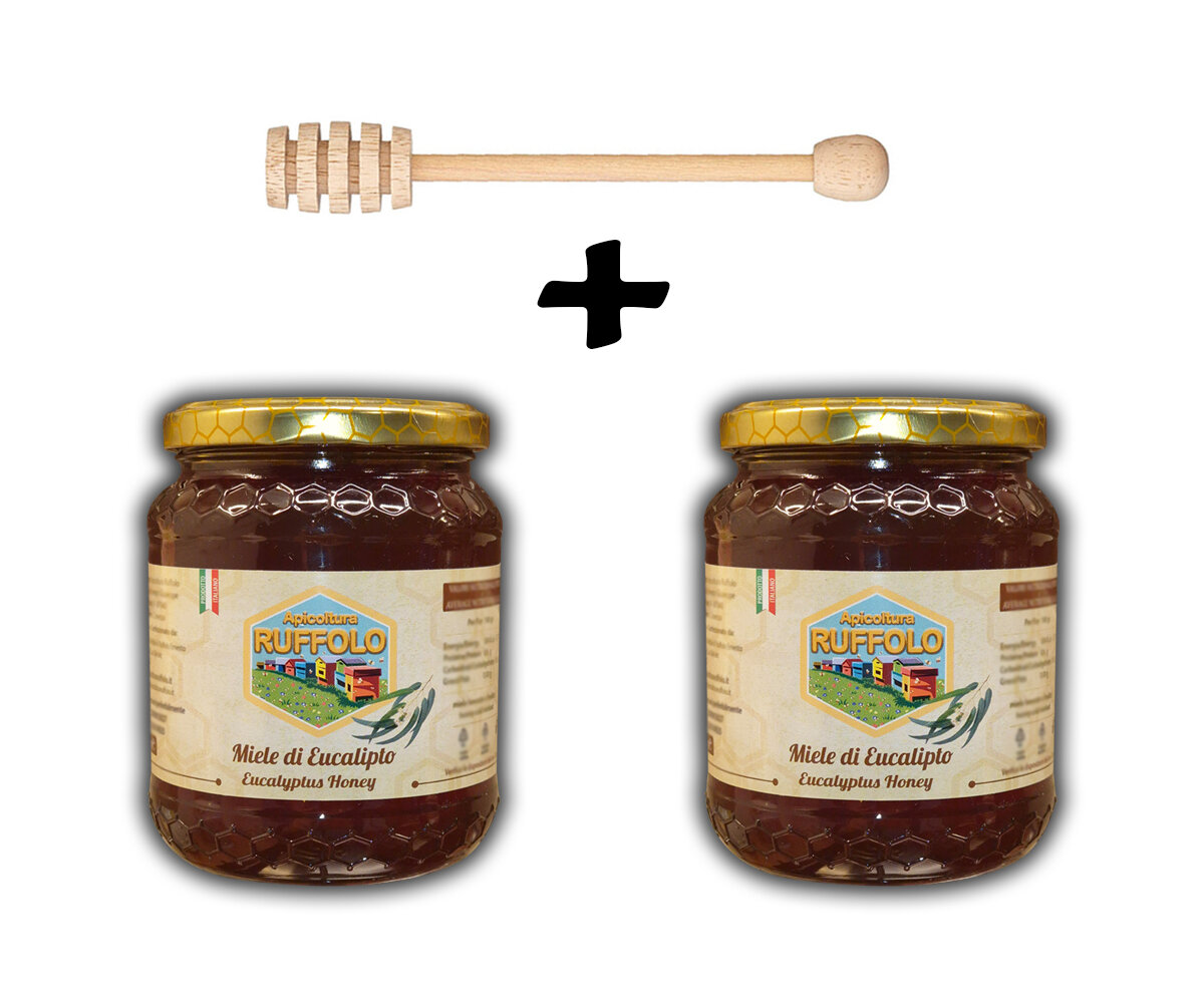 Kit 18 Spargi Miele legno con 2 vasi Eucalipto 500g Ruffolo