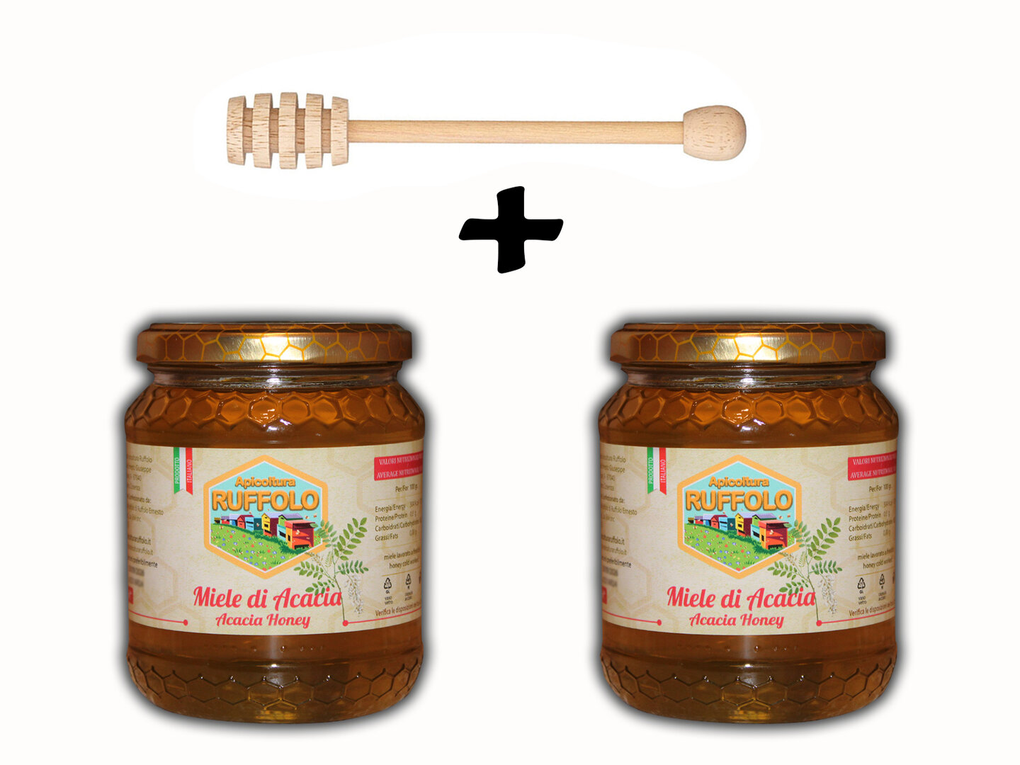 Kit 04 Spargi Miele legno con 2 vasi Acacia 500g Ruffolo