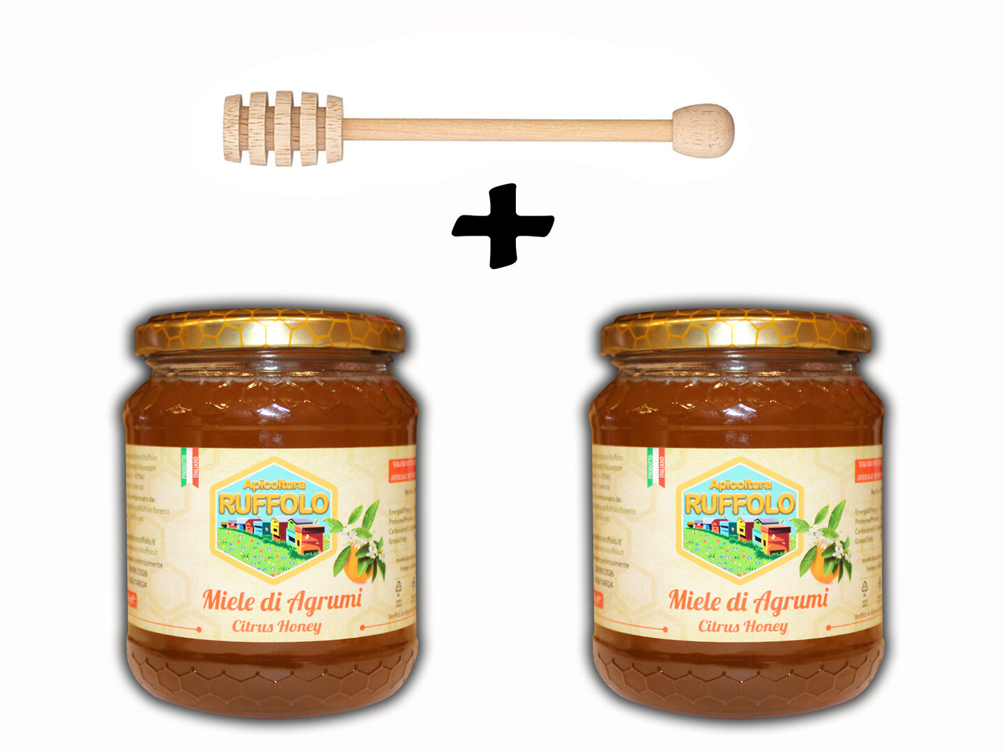 Kit 08 Spargi Miele legno con 2 vasi Agrumi 500g Ruffolo