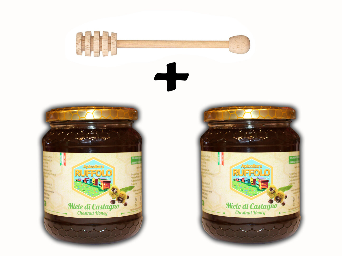 Kit 06 Spargi Miele legno con 2 vasi Castagno 500g Ruffolo