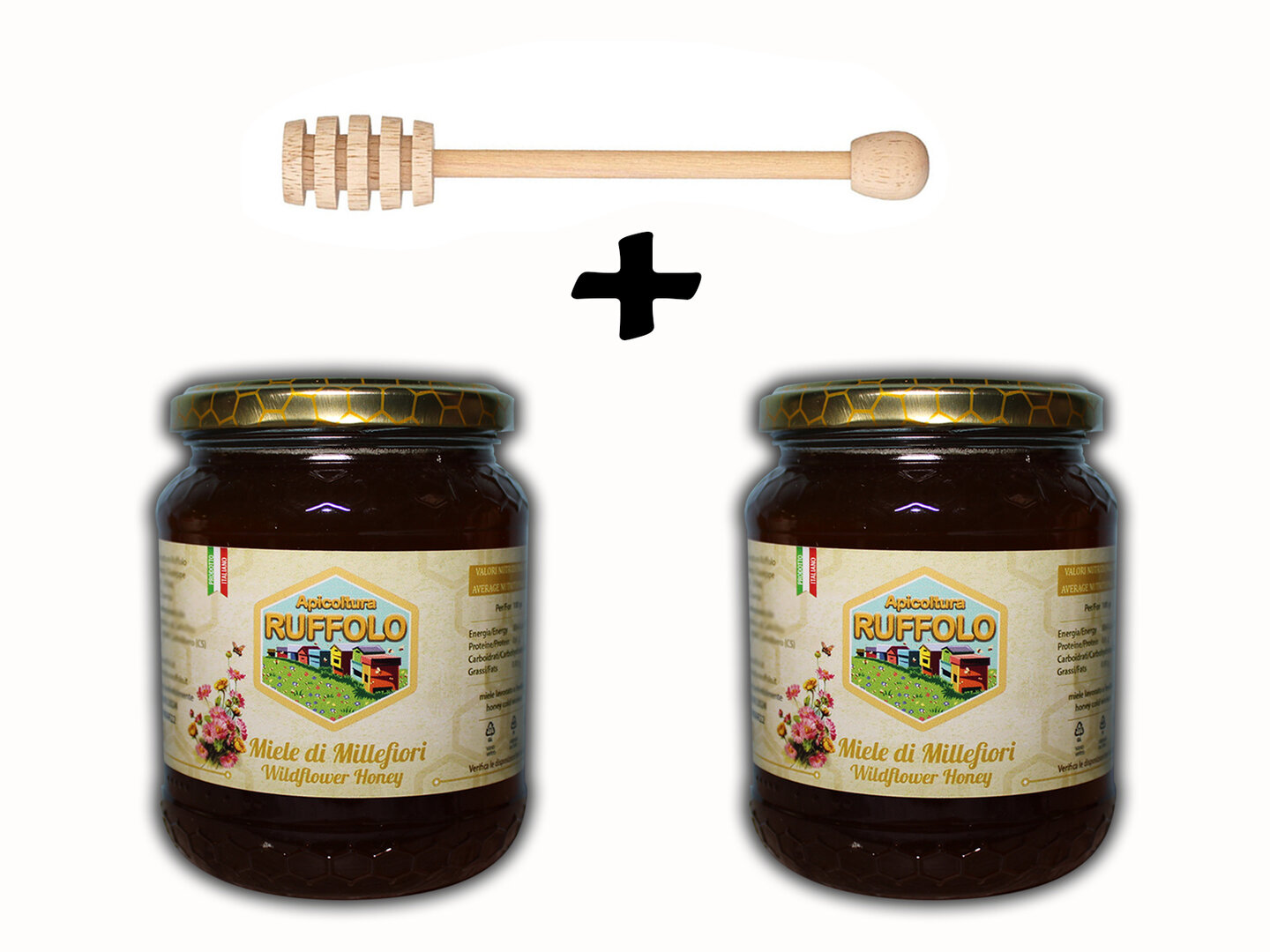 Kit 02 Spargi Miele legno con 2 vasi Millefiori 500g Ruffolo